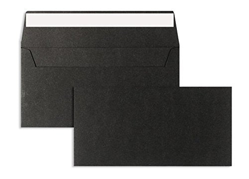 Farbige Briefhüllen | Premium | 110 x 220 mm (DIN Lang) Schwarz (100 Stück) mit Abziehstreifen | Bri