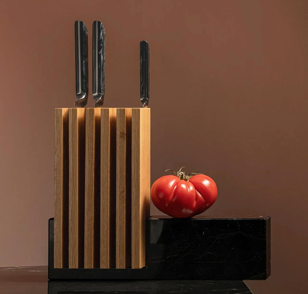 Arcos Petra Messerhalter – aus Kalkstein und Holz – 28 x 36 x 7 cm – Kapazität für 6 Messer (Messer