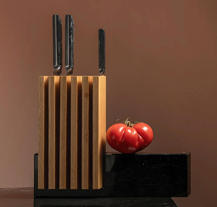 Arcos Petra Messerhalter – aus Kalkstein und Holz – 28 x 36 x 7 cm – Kapazität für 6 Messer (Messer
