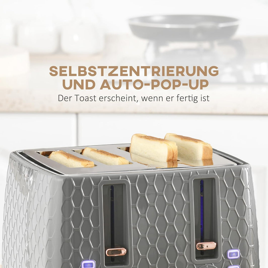 HOMCOM Wasserkocher Toaster Set 1,7L Wasserkocher 4 Toastscheiben Frühstücksset mit 7 Bräunungsstufe