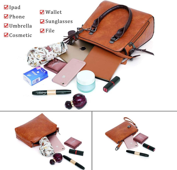 Segater® Damen Mode-Handtasche+Schultertaschen+ Geldbörse+Kartengeldbeutel Frau PU Leder Umhängetasc