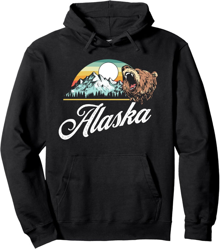 Alaska Retro Roaring Grizzly 80's Style Graphic Pullover Hoodie