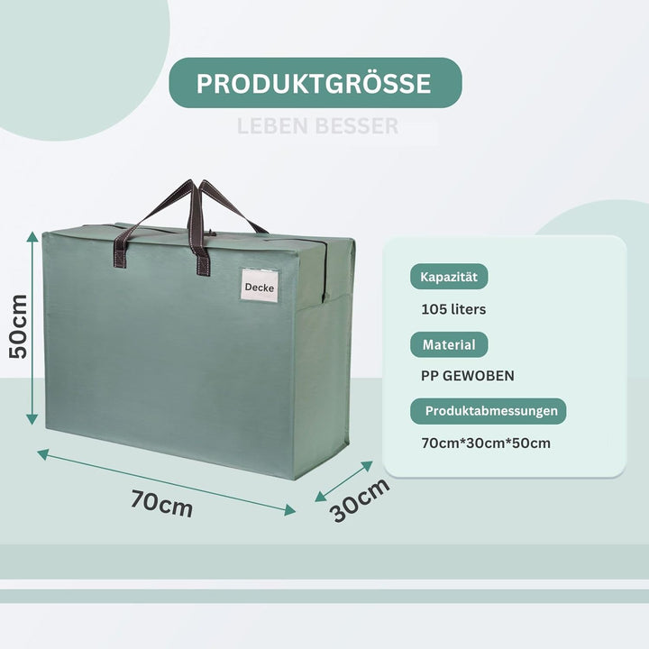 VENO 105 Liter Extra Gross Aufbewahrungstasche mit starke Griffe und Reissverschlüssen für Umzug, Au
