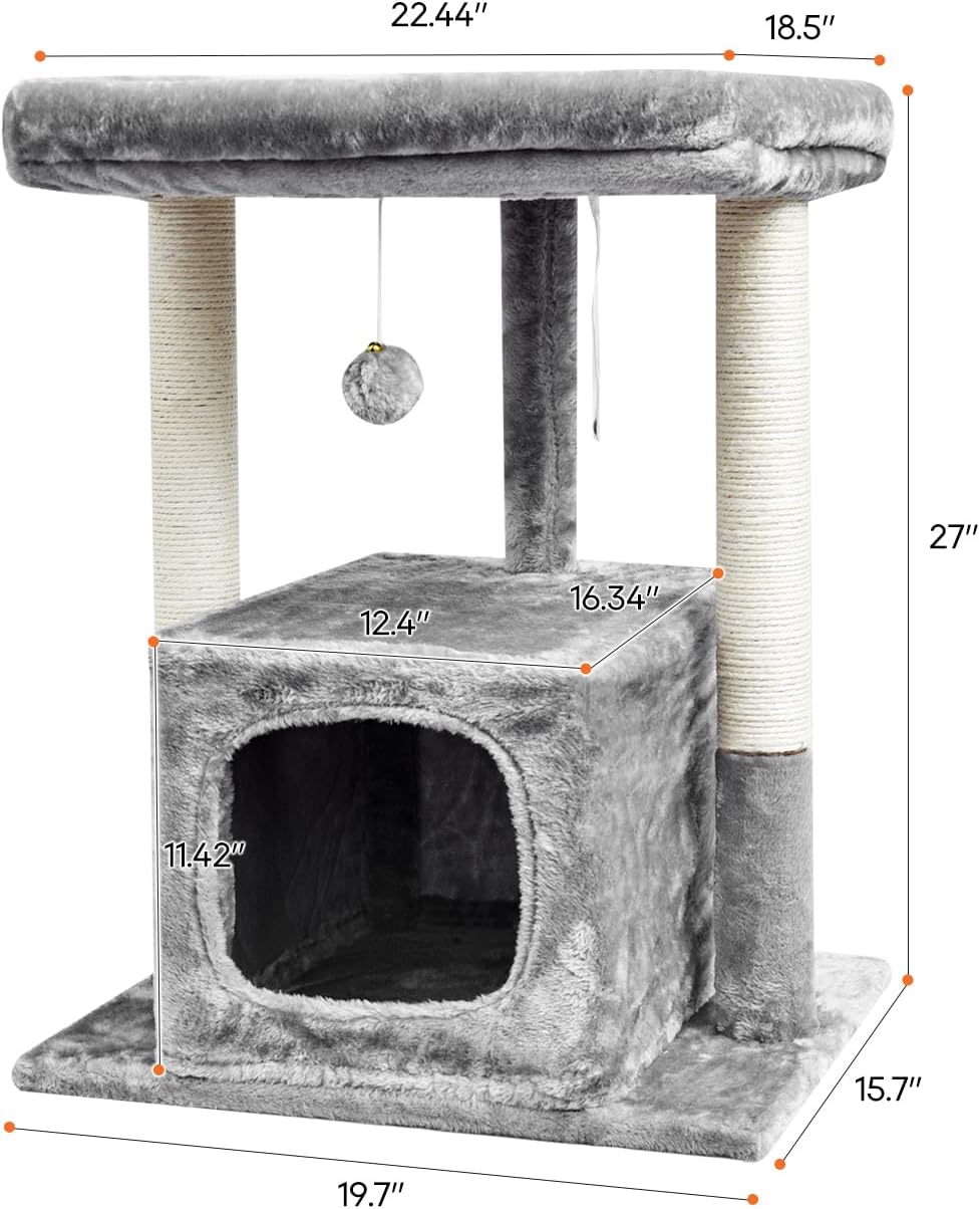 SYANDLVY 68cm Katzenbaum für Indoor-Katzen, Moderne Condo mit Plüsch Perch | Aktivitätsturm mit Krat