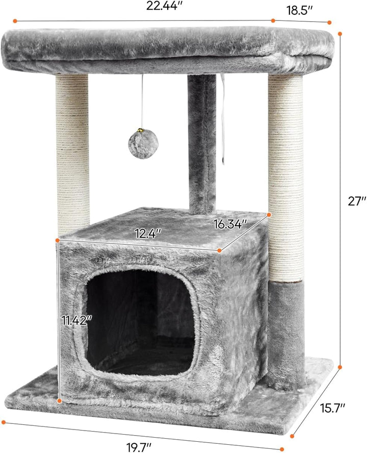 SYANDLVY 68cm Katzenbaum für Indoor-Katzen, Moderne Condo mit Plüsch Perch | Aktivitätsturm mit Krat