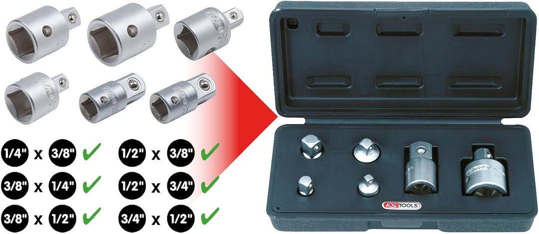 KS Tools 911.0106 1/4 Zoll + 3/8 Zoll + 1/2 Zoll Vergrösserungs- und Reduzieradapter-Satz | matt sat