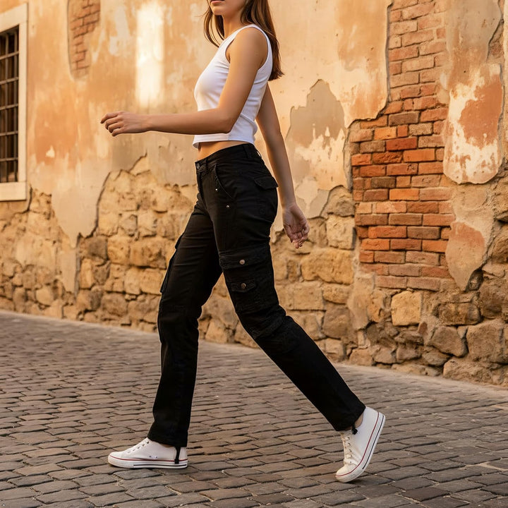 Aeslech Cargo Trousers Women, Women's Work Combat Trousers, Straight Leg Pants with Pockets for Ladi