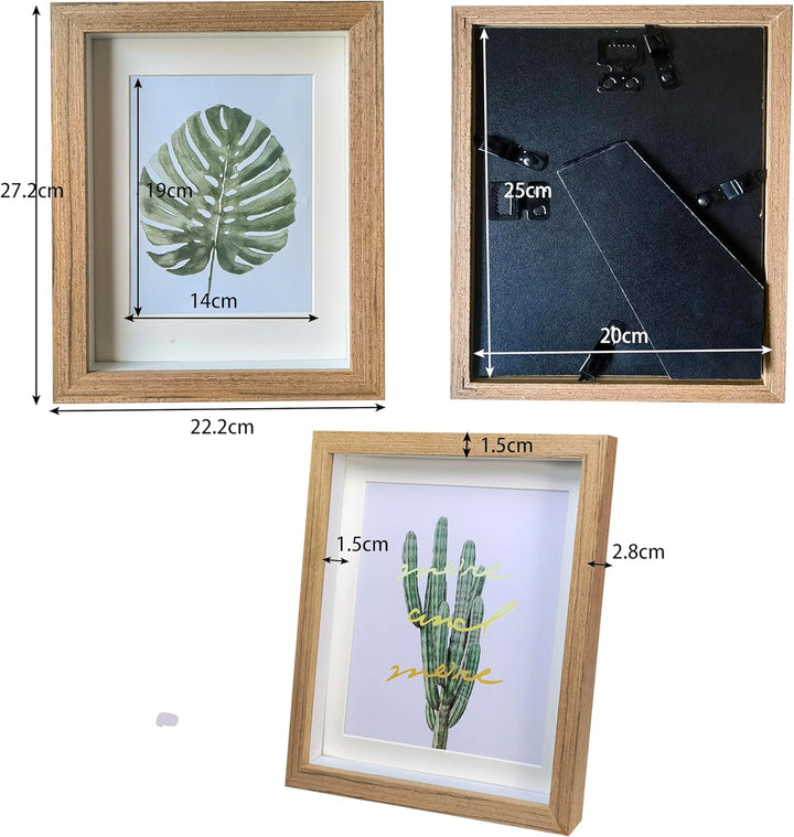 3D Bilderrahmen Holz 20x25cm 2 Pack Dunkles Holz Fotorahmen aus Massivholz und Echtglas für Objekte