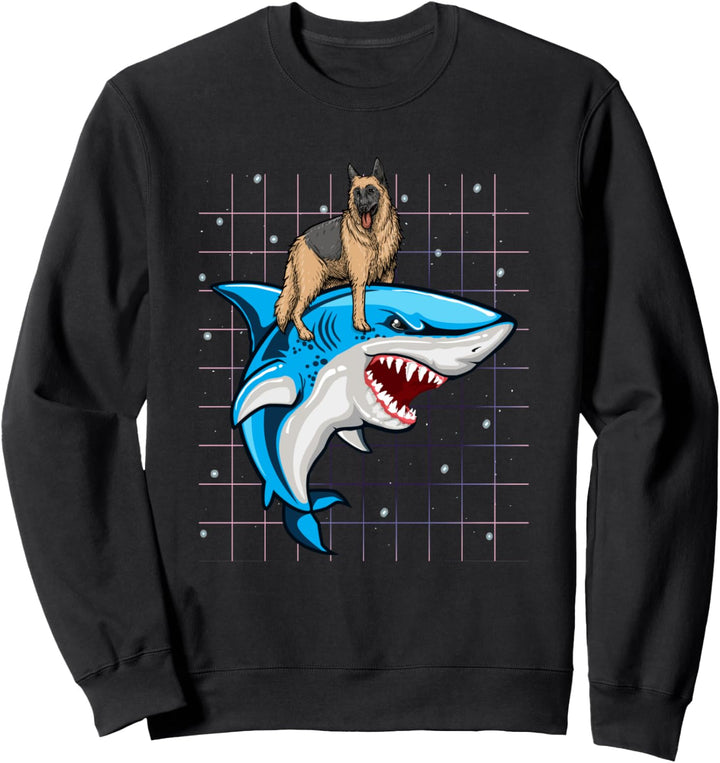 Deutscher Schäferhund reitender Hai Weltraumgalaxie Sweatshirt