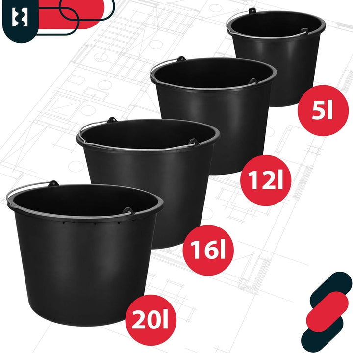 KOTARBAU 20er Set Baueimer 12 L aus Kunststoff Putzeimer Mörteleimer Zementeimer Wassereimer Gartene