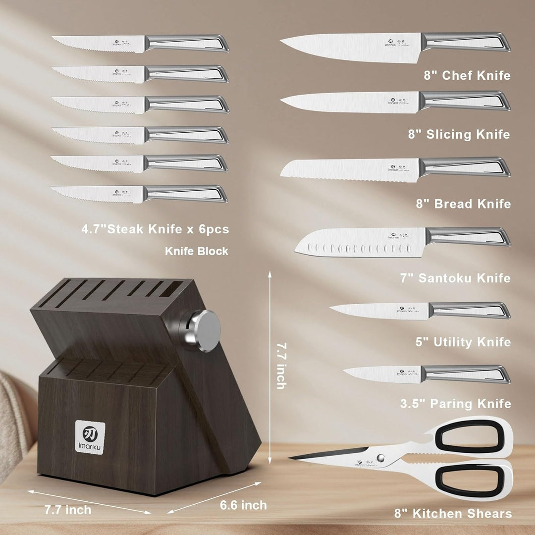 imarku Messerblock mit Messerset，14-TLG profi japanisches Edelstahl Messer set，Messerblock mit Schär