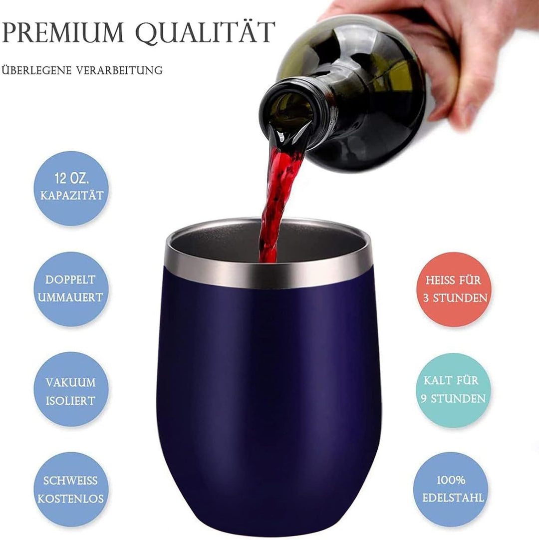 Weinbecher aus Edelstahl,2 Stück 12OZ Weingläser to go,hält 5h heiss/ 10h kalt,BPA-frei,Doppelwandig