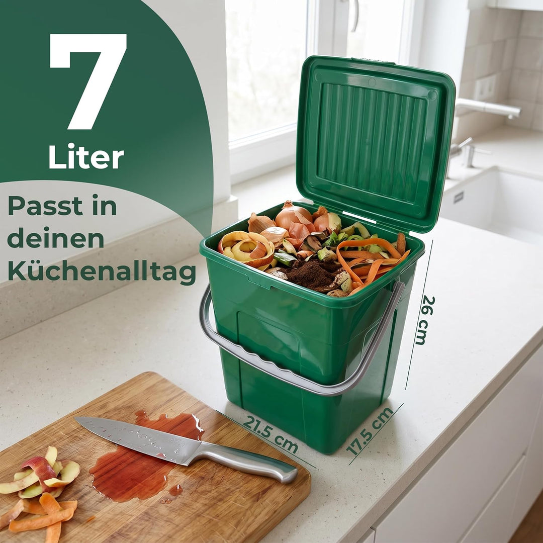 Novaliv Biomülleimer Küche 7L 3er-Set mit Klappdeckel & Tragegriff, Komposteimer stapelbar, BPA-frei