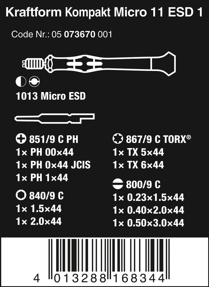 Wera 05073670001 Kraftform Kompakt Micro 11 ESD 1, 11-teilig