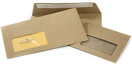 500 Sandbraun DIN lang Kraftpapier-Briefumschläge mit Fenster (Links) 110x220 mm 100g ökologische Br