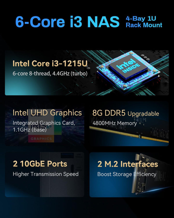 TERRAMASTER U4-500 NAS Speicher - 4Bay Core i3 1215U Ultra-Short 1U Rackmount NAS, 8GB DDR5 RAM, Dua
