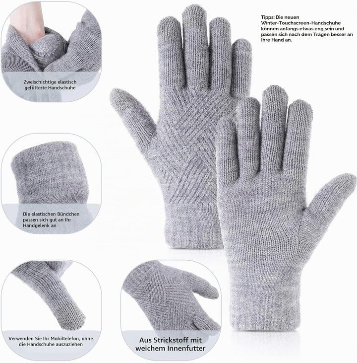 SATINIOR 2 Paar Damen Winterhandschuhe Gestrickte Touchscreen Finger Doppelschichtige Elastische Han