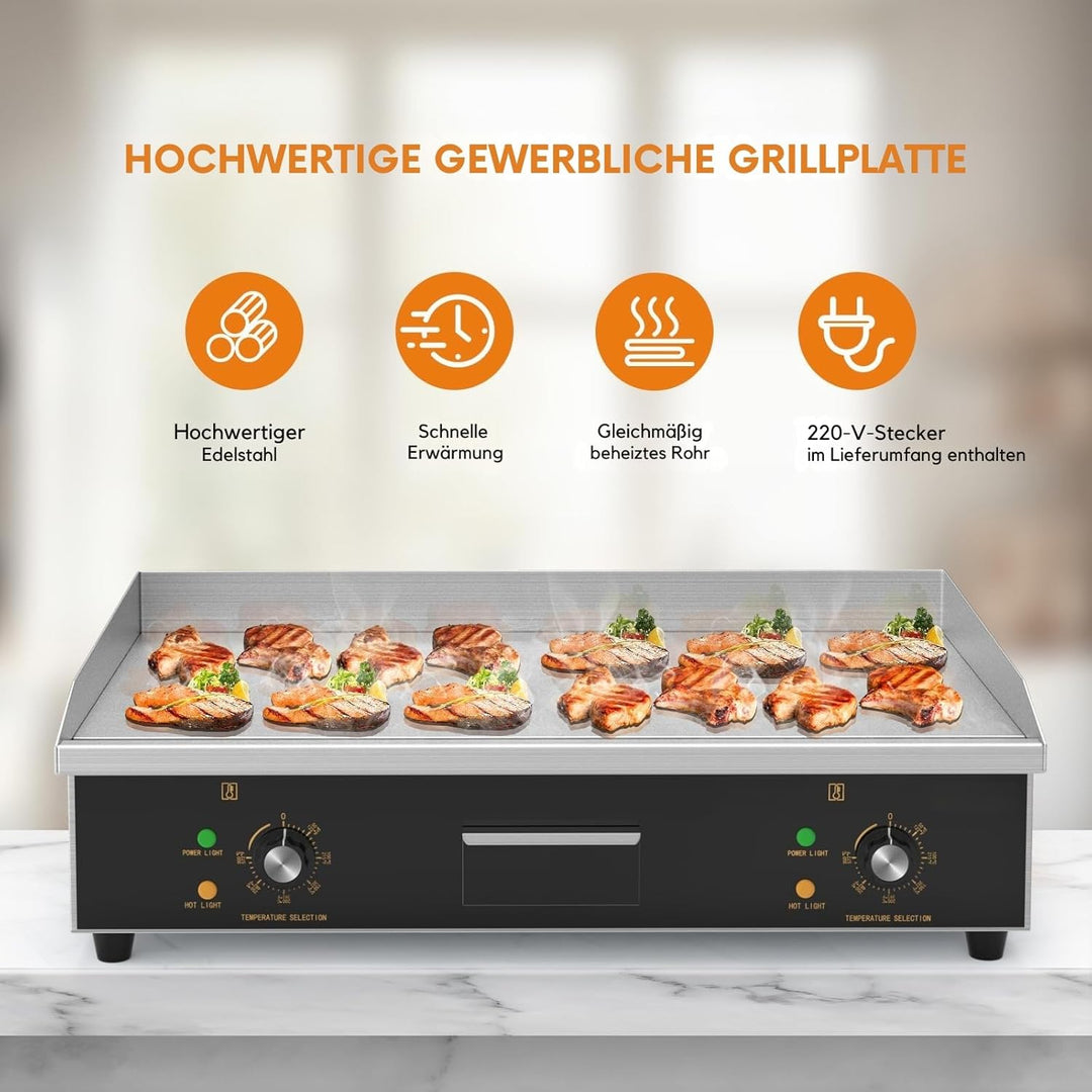 LEADZM Kommerzieller Elektrogrill Elektrisch Tischgrill, 4400W Grillplatte einstellbare Temperatur v