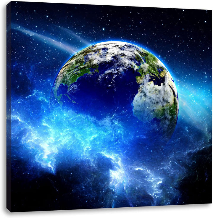 Pixxprint Planet Erde, Format: 70x70 auf Leinwand, XXL riesige Bilder fertig gerahmt mit Keilrahmen,