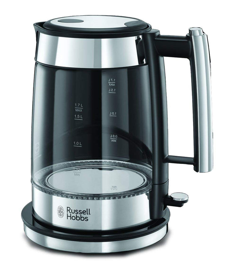 Russell Hobbs Wasserkocher Glas Design [1,7l, 2200W] Elegance - polierten Edelstahl-Applikationen (b