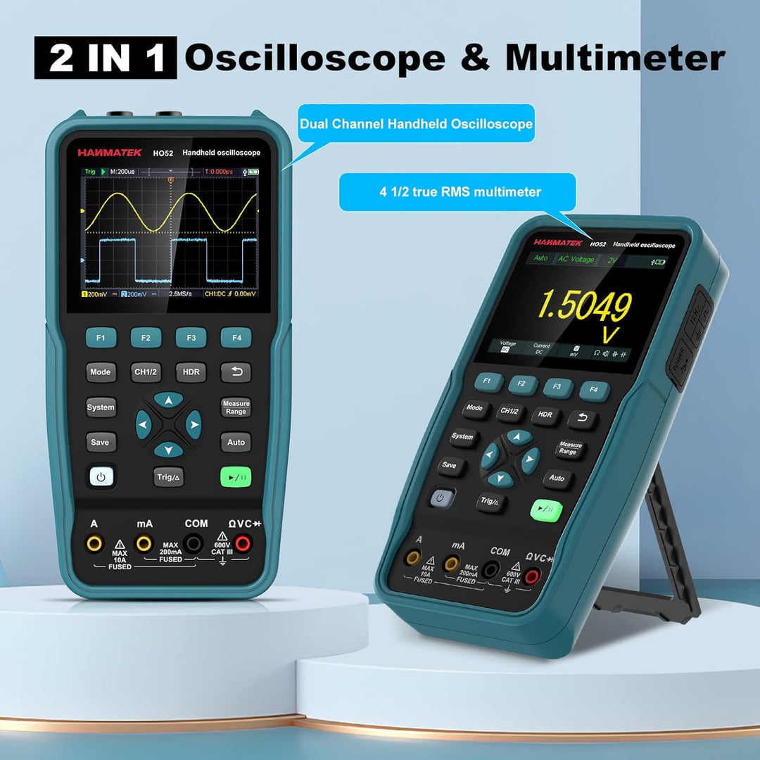 Digitales Oszilloskop,HANMATEK Handheld-Digitaloszilloskop HO52 50Mhz Bandbreite, 2 Kanal 2 in 1 Osz
