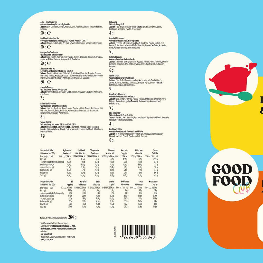 Just Spices Starter Set I 8 Gewürzmixe für jeden Geschmack I Geschenk zum Einzug I Gewürzset