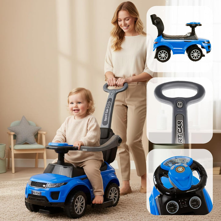 4in1 Kinderauto Rutschauto ab 2 Jahre und Schiebeauto mit Hupe und Musik, Rutschauto mit Stauraum un
