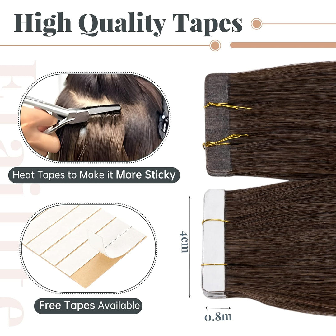 Elailite Echthaar Extensions Tape in #04 Schokobraun 20 stück Invisible Kleber Haarverlängerung Kleb
