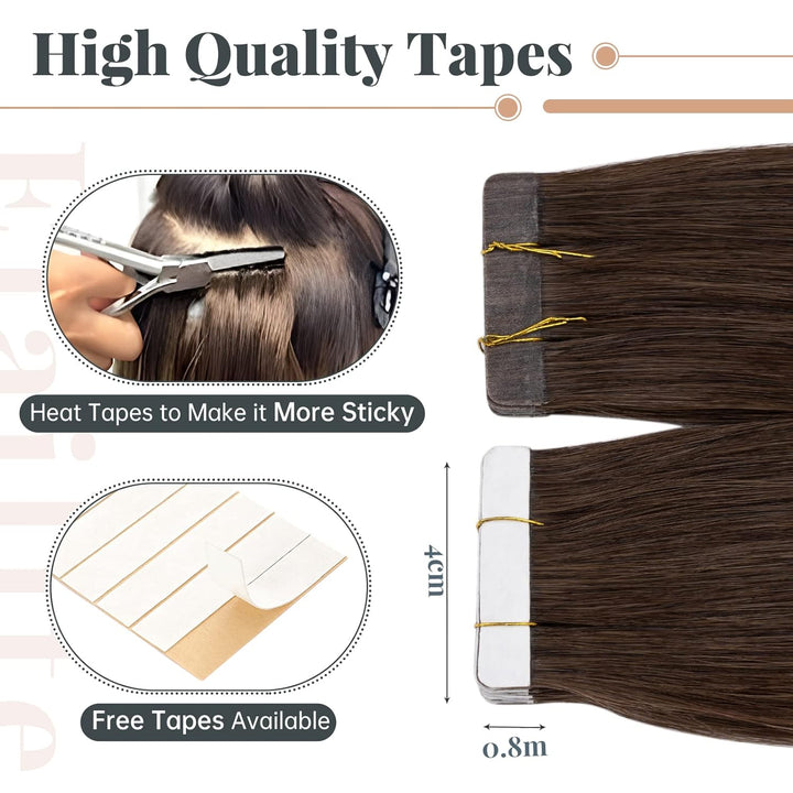 Elailite Echthaar Extensions Tape in #04 Schokobraun 20 stück Invisible Kleber Haarverlängerung Kleb
