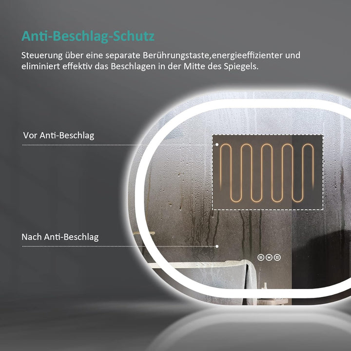 EMKE badspiegel mit Beleuchtung 80x60cm, Badezimmerspiegel mit Touchschalter, Beschlagfrei, 3 Lichtf