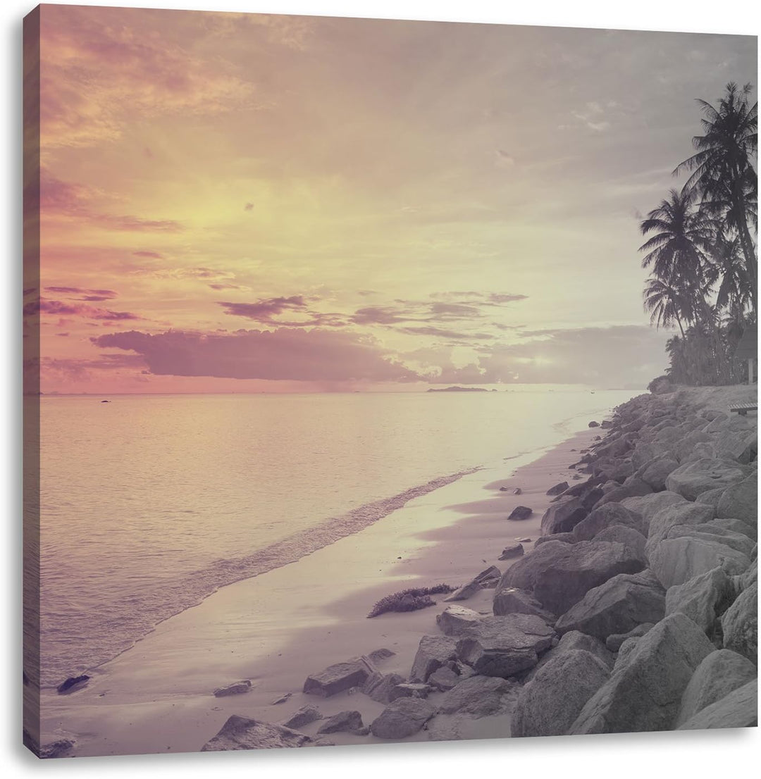 Pixxprint Strandhütten Meer als Leinwandbild/Grösse: 70x70 cm/Wandbild/Kunstdruck/fertig bespannt, 7