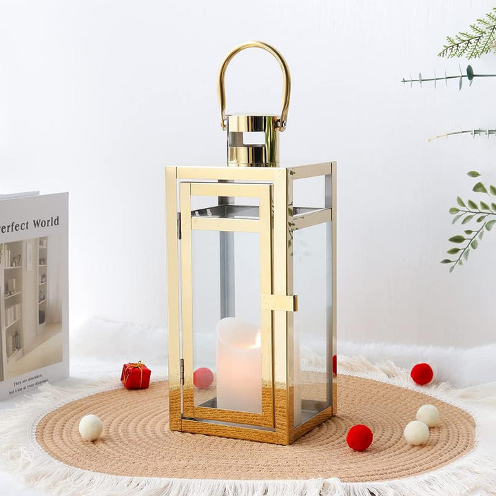 TRIROCKS Dekorative Laterne aus Edelstahl 30 cm hoher Kerzenhalter aus Metall mit klaren Glasscheibe