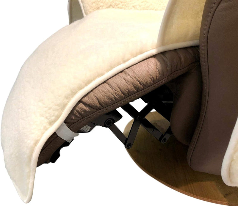 Alpenwolle Sesselschoner Relaxsessel Merino gelockt mit Taschen 100% Wolle Naturweiss