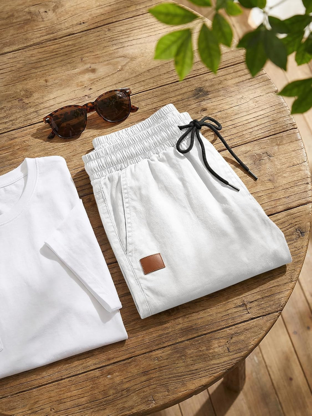 JMIERR Kurze Hosen Herren Shorts Herren Sommer Chino Baumwolle Elastische Taille mit Taschen L Weiss