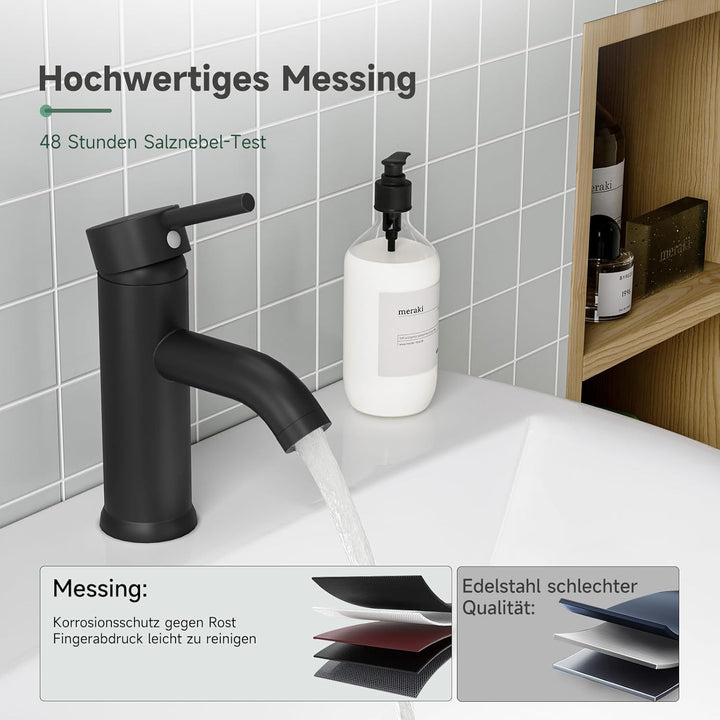 Wasserhahn Bad Schwarz, Messing Einhebelmischer Waschbecken Armaturen, Mischbatterie Waschbecken mit