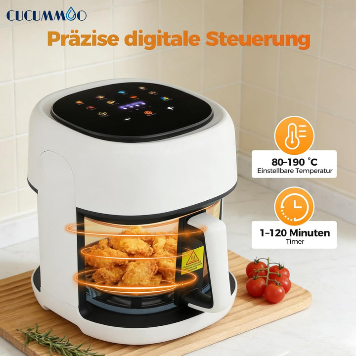 Heissluftfritteuse/Air Fryer, 3.3L Smart Airfryer mit Full Touch Screen & Sichtfenster, Garen und Ba