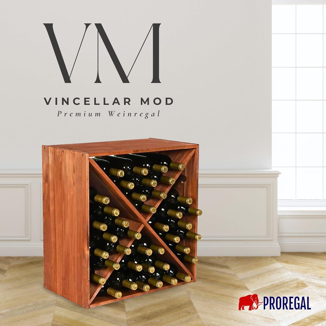 PROREGAL Modulares Weinregal VINCELLAR MOD | HxBxT 60x60x30cm | Kreuz Modul für 40 Flaschen | Massiv