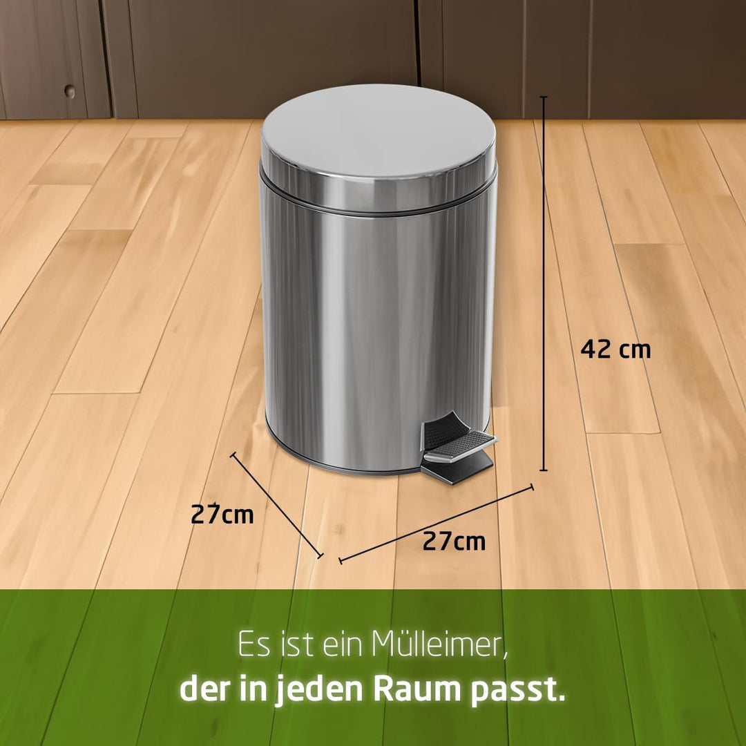 Amig - Mülleimer mit Pedal 12L - Edelstahl - Anti-Fingerabdruck-Behandlung - Öffnen mit Pedal - Inne