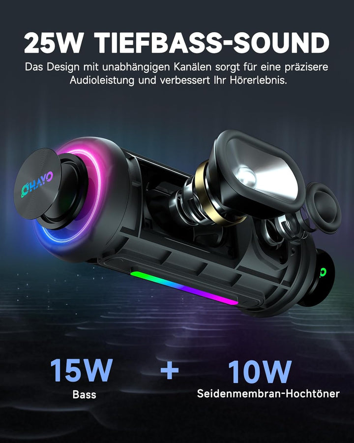 OHAYO HiFi Bluetooth Lautsprecher mit LED Licht, 35W Dualen Treibern Bluetooth Box, Tragbare Musikbo