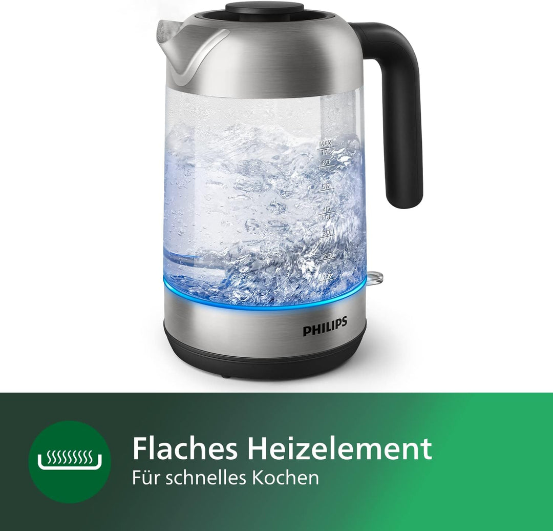 Philips Wasserkocher – 1.7 L Fassungsvermögen mit Kontrollanzeige, Glas, Pirouettenbasis
