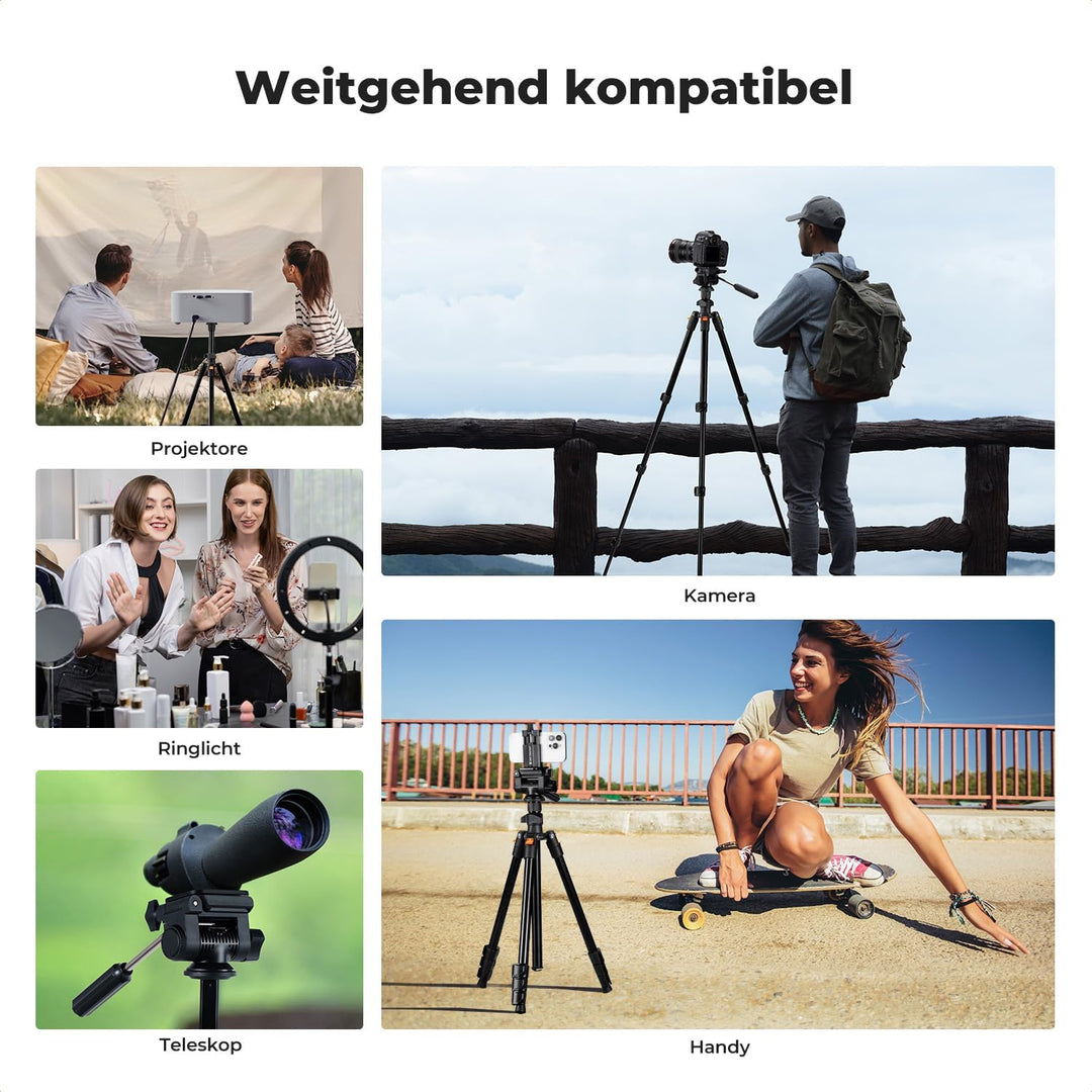 K&F CONCEPT 196cm Kamera Stativ,Videostativ, Neues Leichtes Reisestativ, Tripod mit 3-Wege-Kopf, Alu