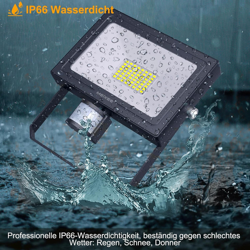 MEIKEE 50W LED Strahler mit Bewegungsmelder 4700 LM 6500K Superhell LED Fluter mit Sensor IP66 Wasse