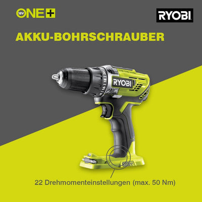 RYOBI 18V ONE+ Akku-Bohrschrauber R18DD3-215S (2-Gang-Getriebe, max. Drehmoment 50Nm, Drehmomentstuf