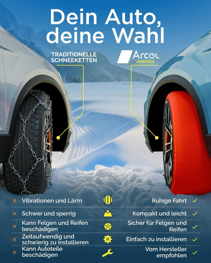 ARCOL Textilschneekette EN 16662-1 Homologiert - Zwei Textil Schneeketten Snow Sock Grösse M für R13
