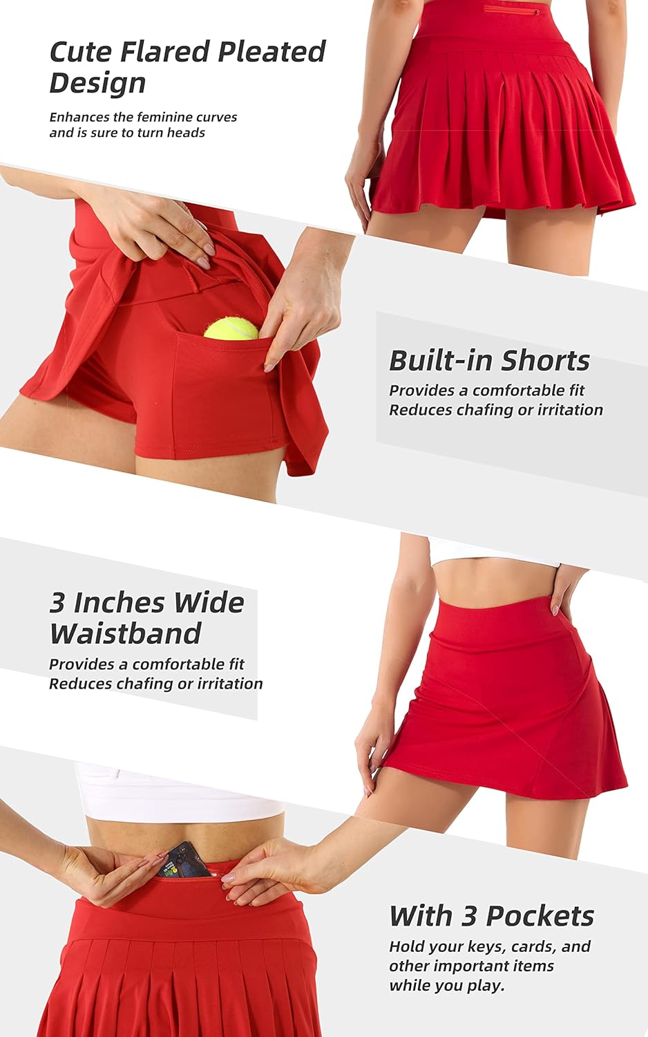 Damen Plissierte Tennisrock mit Hose Sommerrock Minirock Sportrock Golfrock Tennis Golf Rock Sport W