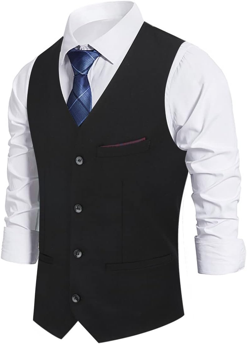 Allthemen Herren Weste Slim fit V Ausschnitt Anzugweste Ärmellose Westen für Business Hochzeit M #92