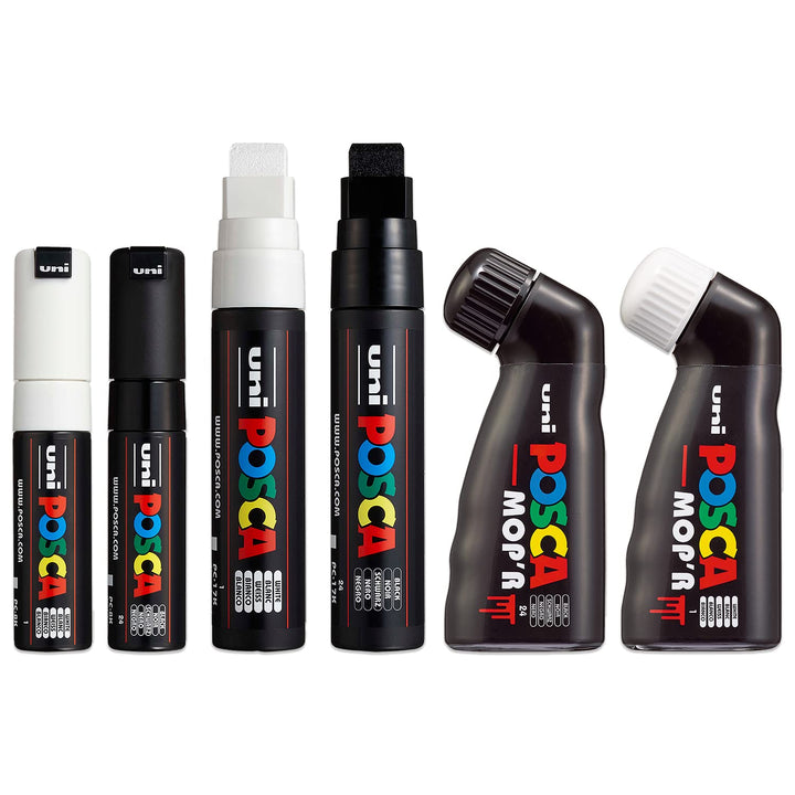 POSCA - Lackstift mit breiter Spitze, Mop'R, PC-17K, PC-8K, Schwarz und Weiss, 6 Stück