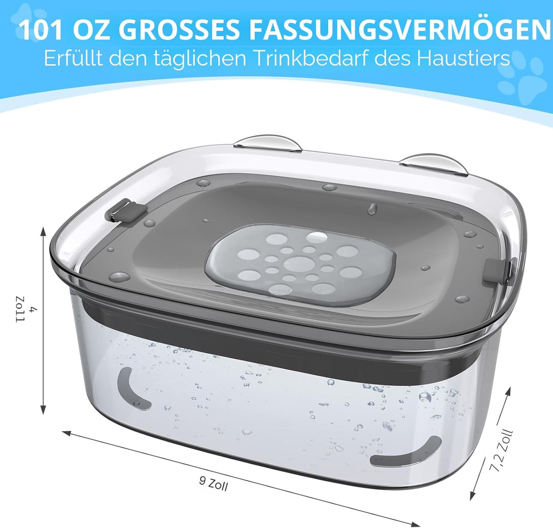 Hunde Wassernapf ohne Verschütten, Knapp 2.5L Grosser Auslaufsicherer Hundenapf, Anti-Spritz Wassers