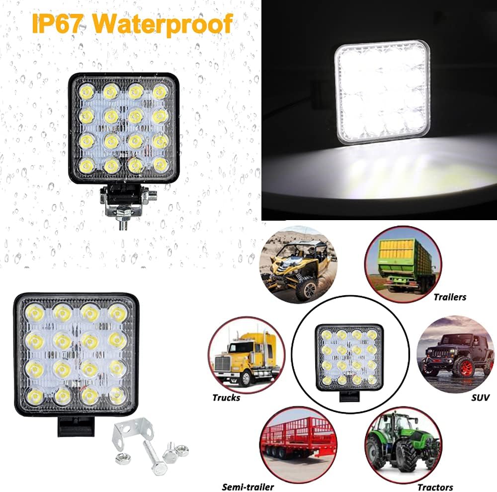 Greenmigo 10 Stück Wasserfest 67IP LED 48W Scheinwerfer Spot Arbeitsscheinwerfer Arbeitsleuchte Nebe