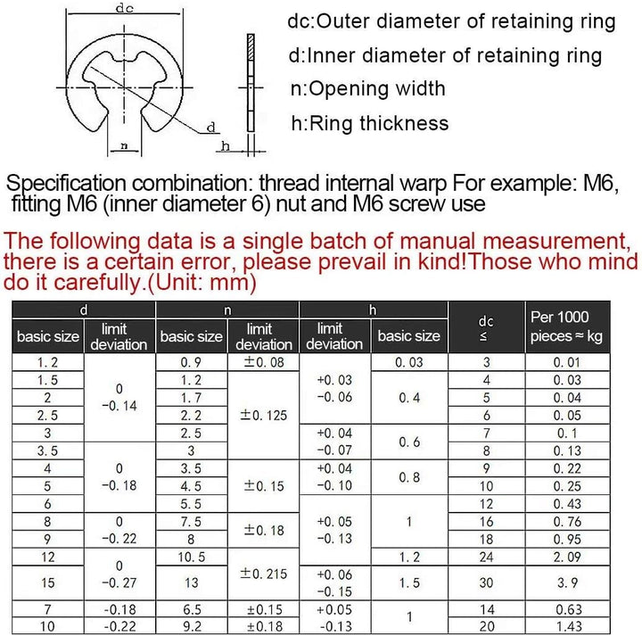 E-clip Sicherungsring, E-Clip Externe Haltering Edelstahl Snap Intern Sicherungsring E Clip Sprengri